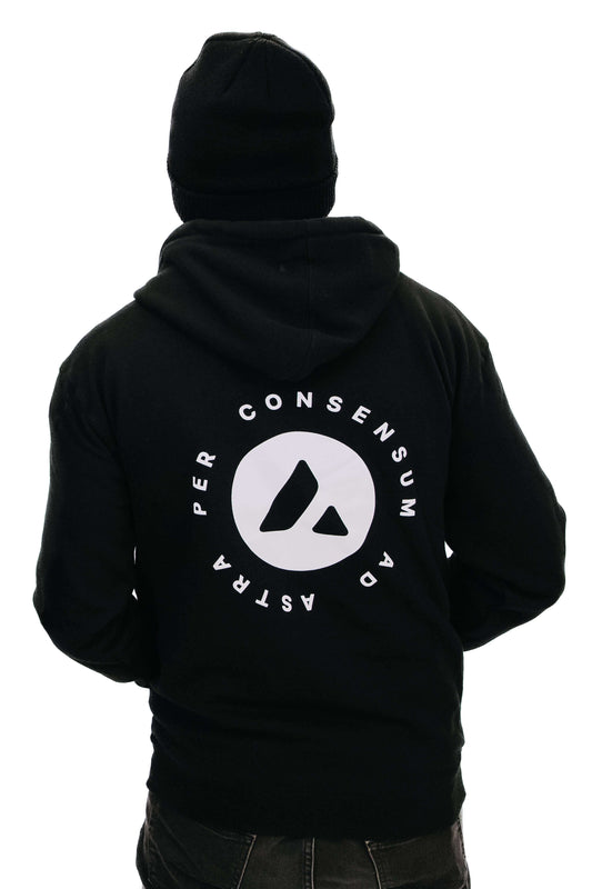 Woman wearing Avalanche Ad Astra Black Hoodie back view